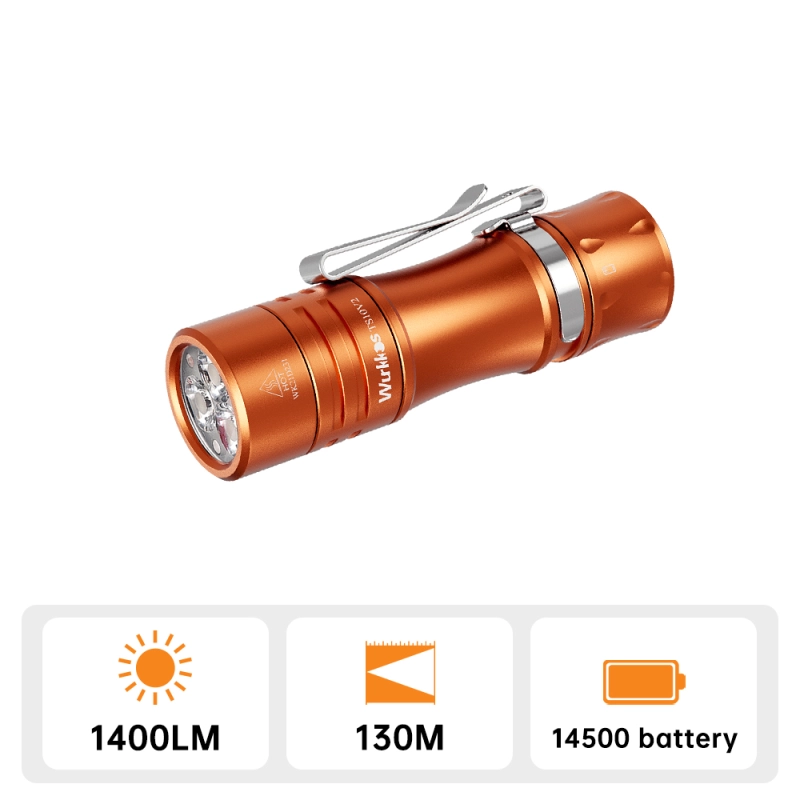 【Free Charger】Wurkkos TS10 V2 14500 Powerful Mini  EDC Flashlight with 3* 90 CRI LEDs and 3* RGB Aux LEDs ,Anduril 2.0,Max 1400lm