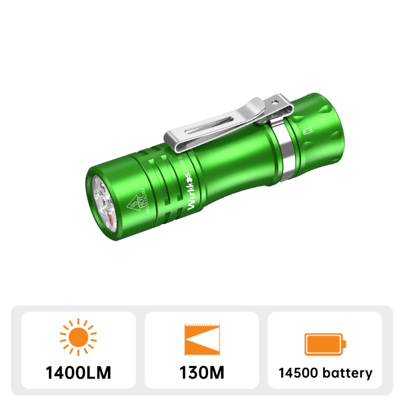 【Free Charger】Wurkkos TS10 V2 14500 Powerful Mini  EDC Flashlight with 3* 90 CRI LEDs and 3* RGB Aux LEDs ,Anduril 2.0,Max 1400lm
