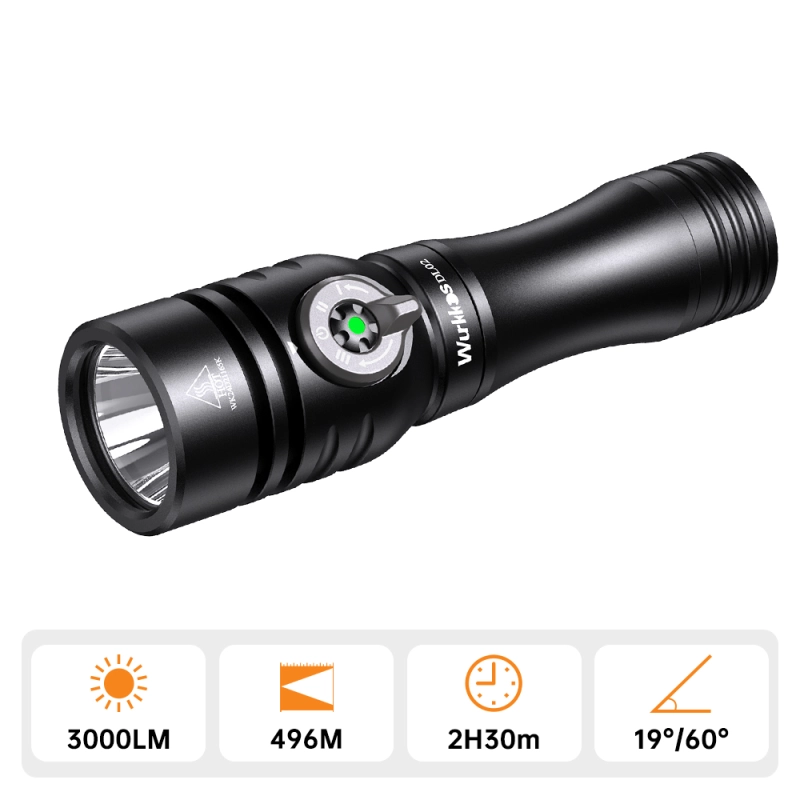 【New Release】Wurkkos DL02 Amphibious Flashlight, 3000 Lumens 1627ft Long Range 6500K Diving Light, with Rotary Magnetic Switch for Cave Exploration