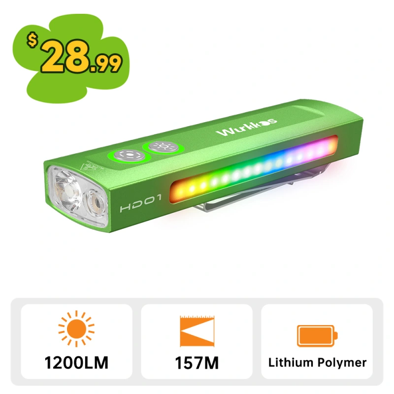 Wurkkos HD01 Rechargeable EDC Flashlight with Front Spotlight and Side flood light (90CRI)/RGB Light/Dual Switch/Magnetic Tail