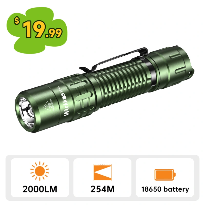 Wurkkos TD02 Tactical Flashlight, 2000LM 254M Pocket Rechargeable EDC Torch with Type C Charging Port, Tail Switch IPX8 Waterproof