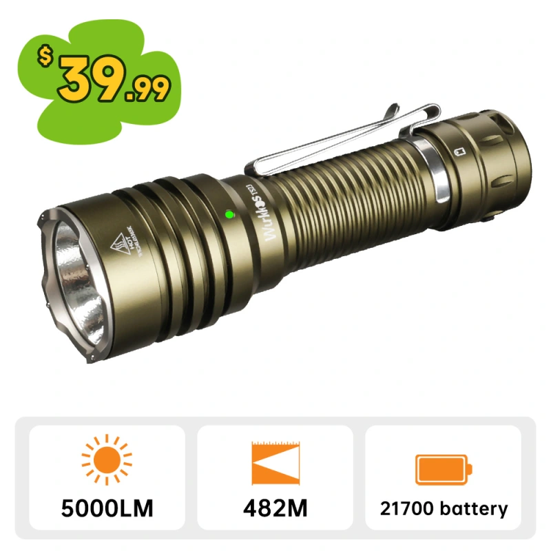 【Olive green available】Wurkkos TS23 21700 Tactical Flashlight XHP70.3 HI LED 5000Lm Torch IP68 Waterproof Two Group Mode EDC Tail Switch