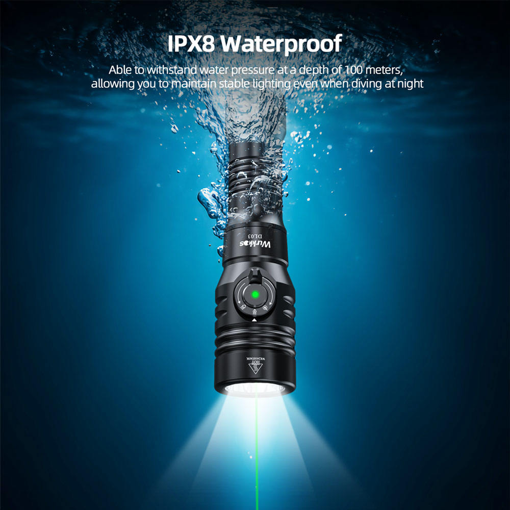 Wurkkos DL03 Professional Dive Light – 2800LM, 480M Beam, Green
