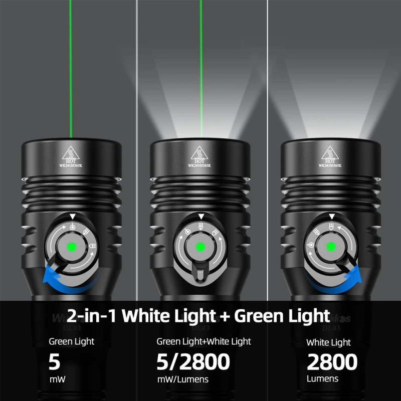 【New Release】Wurkkos DL03 Rechargeable Dive Light – 2800LM, 480M Beam, Green Laser & Power Indicator, 100M Waterproof for Safe Night Dives