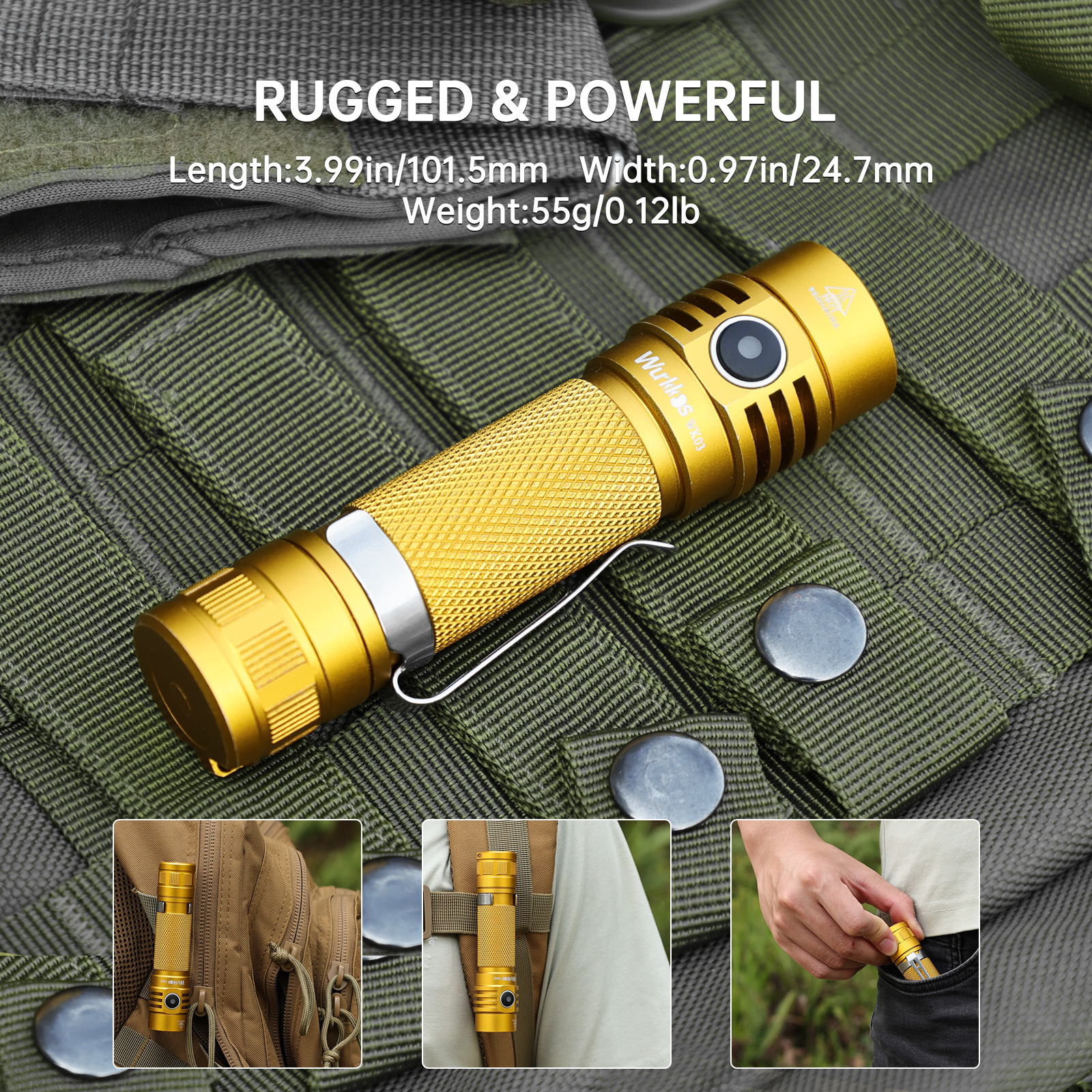 USA warehouse Wurkkos -TLF Golden WK03 18650 EDC Light with Nichia