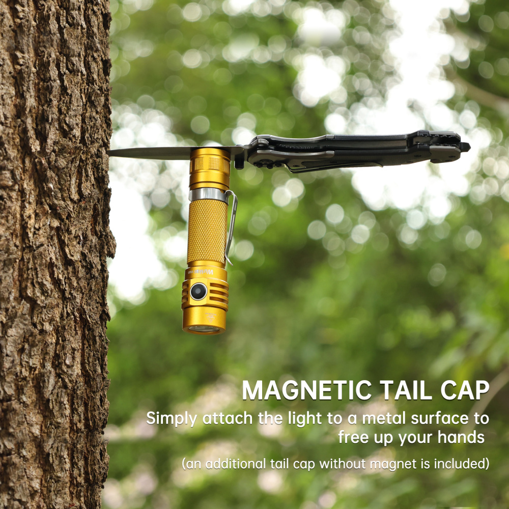 Wurkkos -TLF Golden WK03 18650 EDC Light with Nichia 519A 5000K 1200lm/USB C Rechargeable/Extra Magnetic Tail Cap included