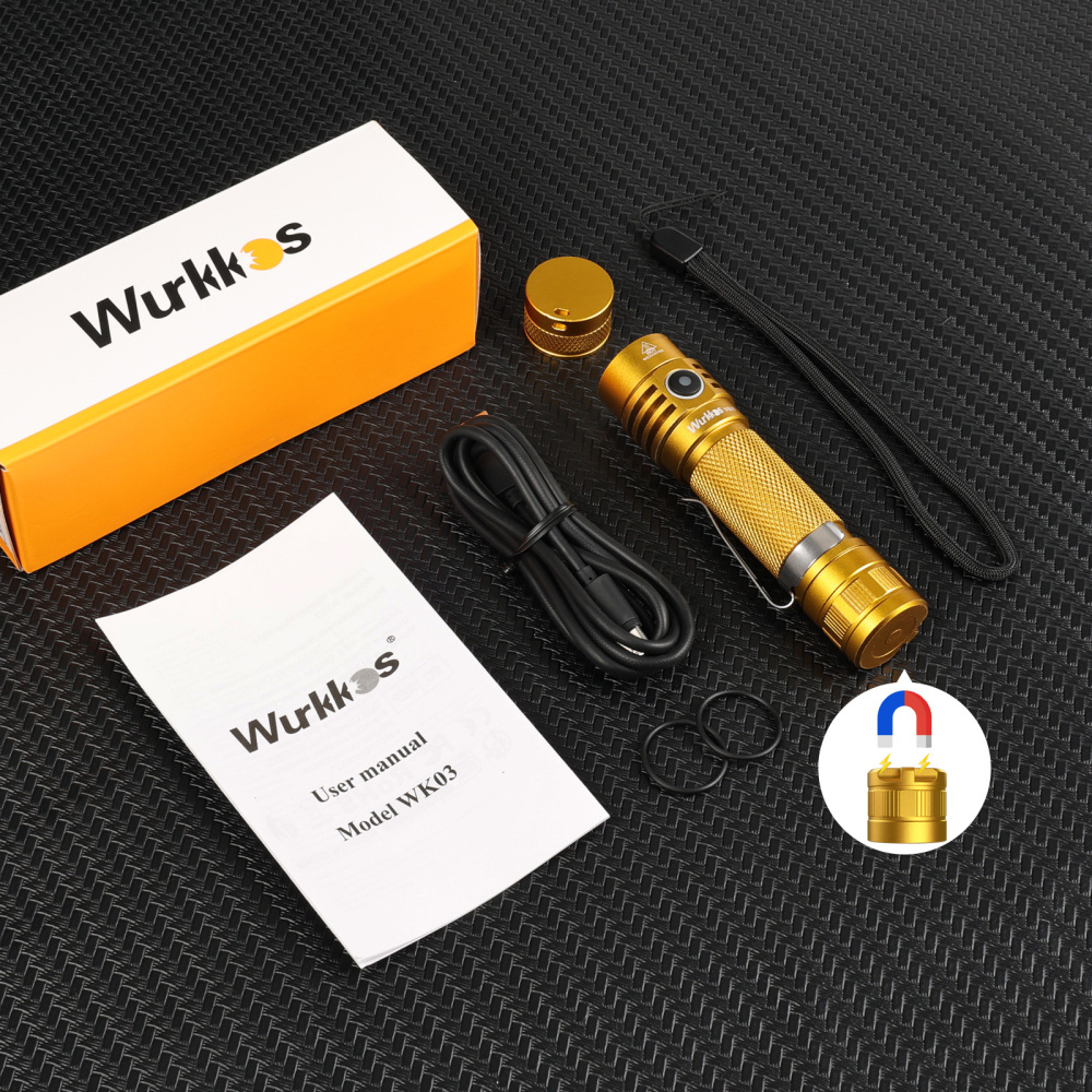 Wurkkos WK03 18650 EDC Flashlight with Nichia 519A 5000K 1200lm/USB C Rechargeable/Extra Magnetic Tail Cap included
