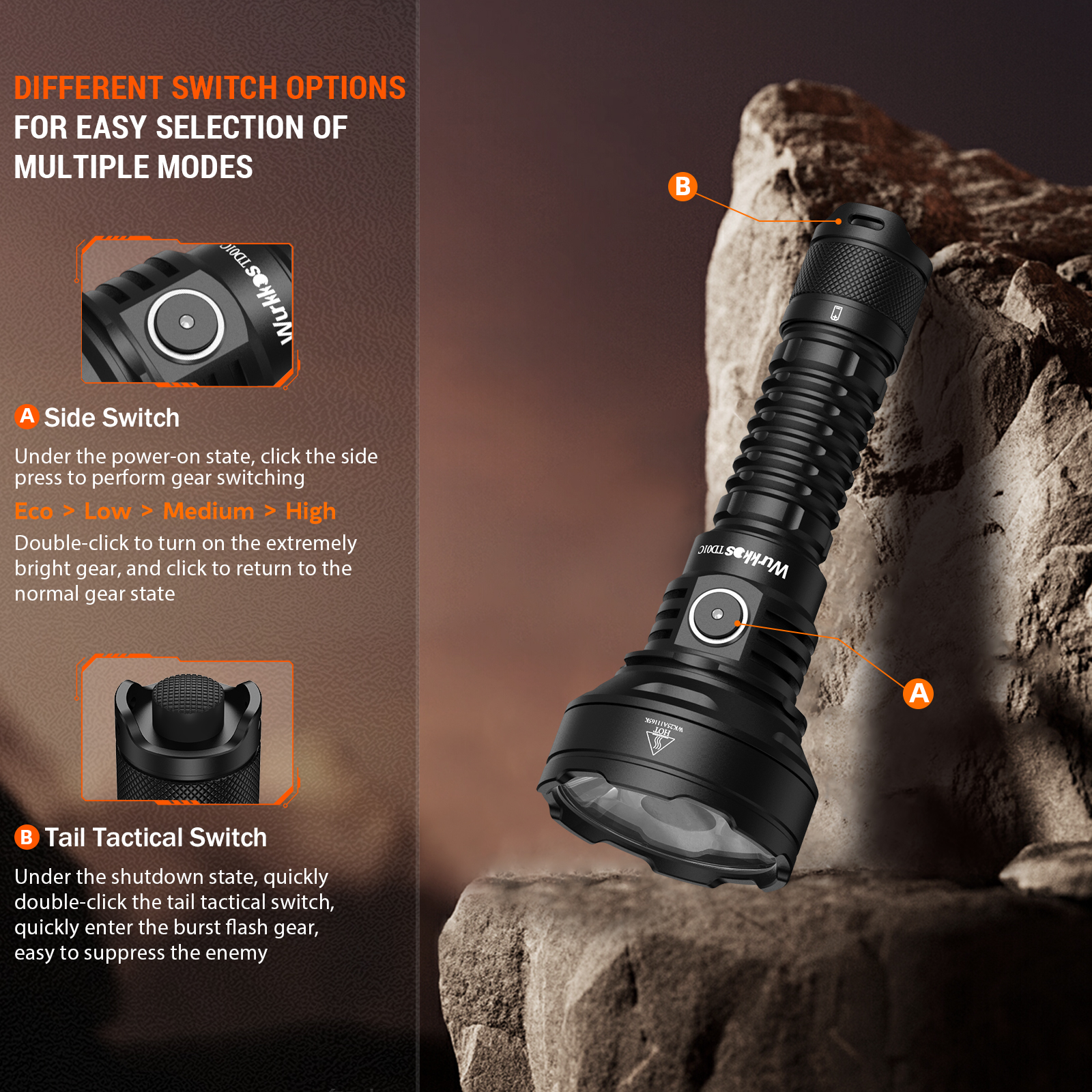 Wurkkos TD01C Tactical Flashlight | 1000m Beam Distance, USB-C