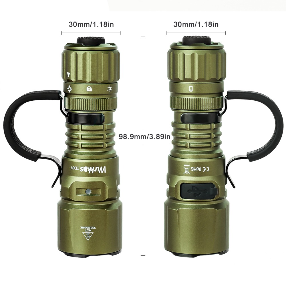 Wurkkos TD07 Tactical Flashlight, USB C Rechargeable 1300 Lumens, 479m Long Range EDC Flashlight
