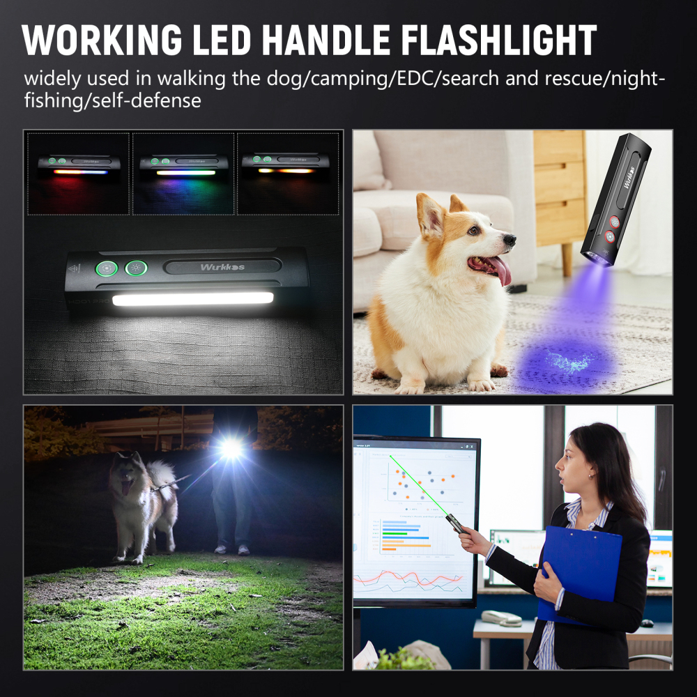 【New release】Wurkkos HD01 PRO Flat EDC Flashlight, with 365nm UV light, Green Laser, White flood led, Side RGB Lights/Dual Switch/Magnetic Tail