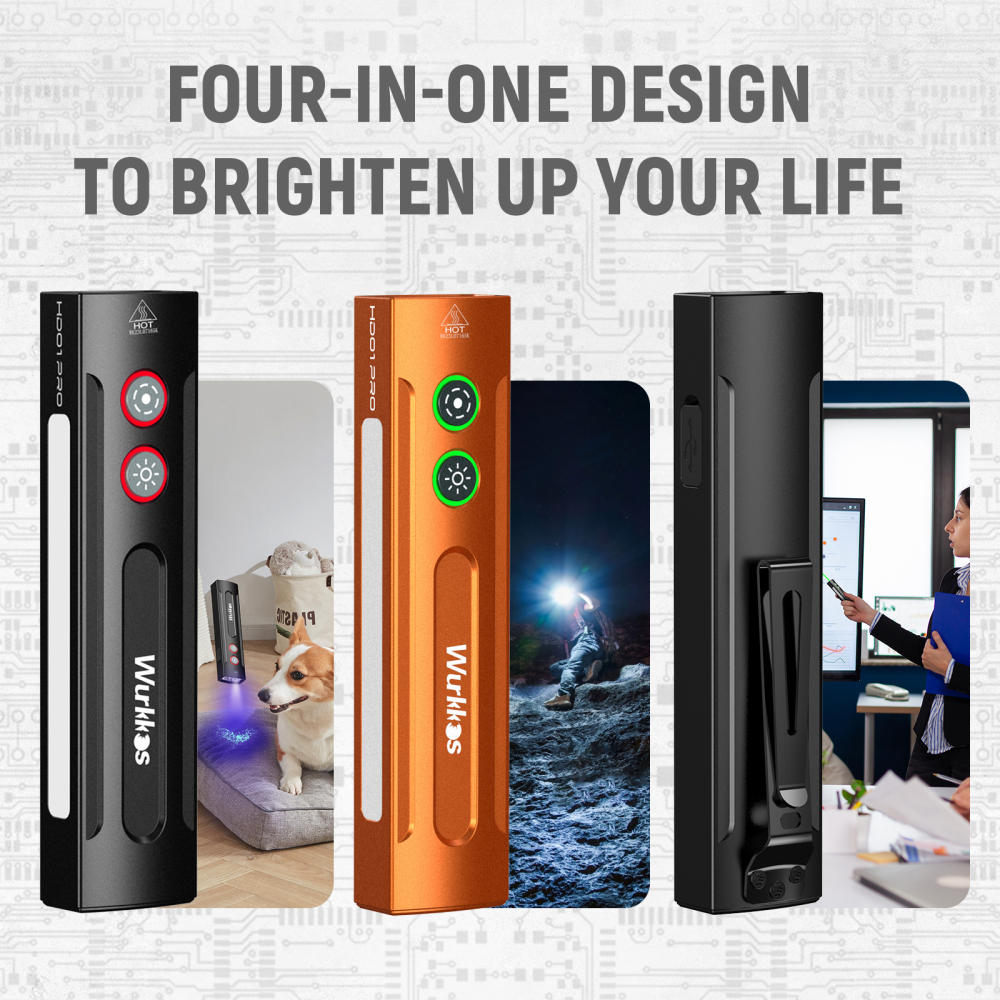 【Poland warehouse】Wurkkos HD01 PRO Flat EDC Flashlight, 365nm UV, Green Laser, White Flood LED, RGB Side Light, Magnetic Tail