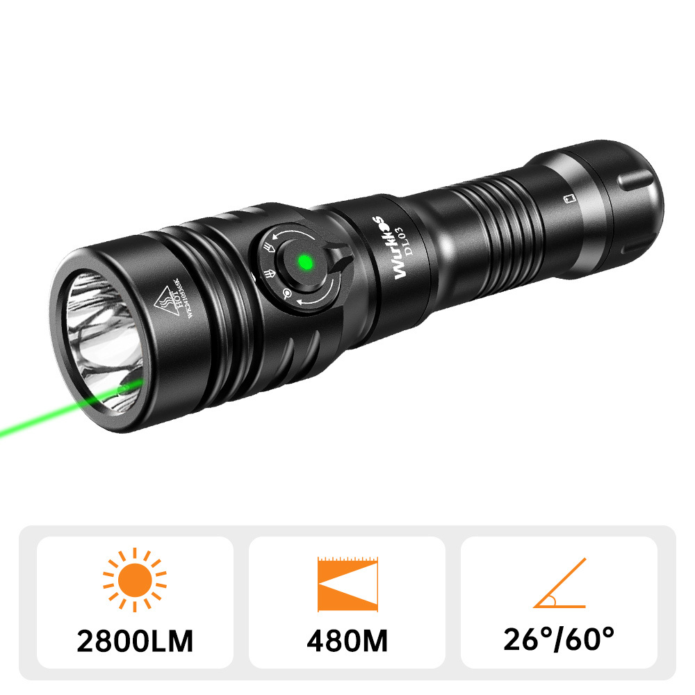 【New Release】Wurkkos DL03 Rechargeable Dive Light – 2800LM, 480M Beam, Green Laser & Power Indicator, 100M Waterproof for Safe Night Dives