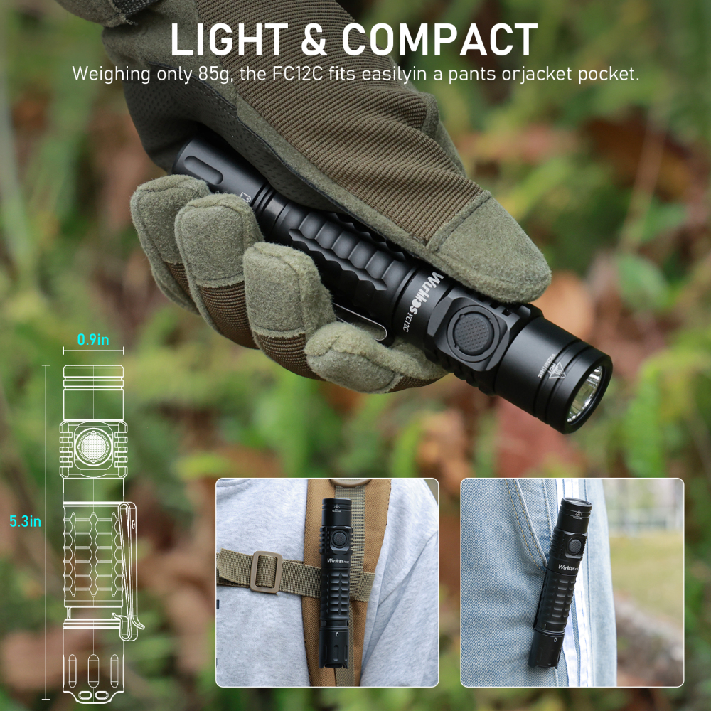 【EU warehouse】 Wurkkos FC12C Buck Circuit Tactical Flashlight, Long-range 1600 LM/332 M, Tactical & Ramping for indoor/outdoor use