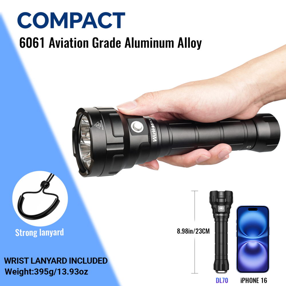 Wurkkos DL70 Super Bright 13000lm Dive Light, Amphibious Flashlight, Underwater 100m, with 2*26650 Flashlights, 4*XHP50B, 4 Modes Operation