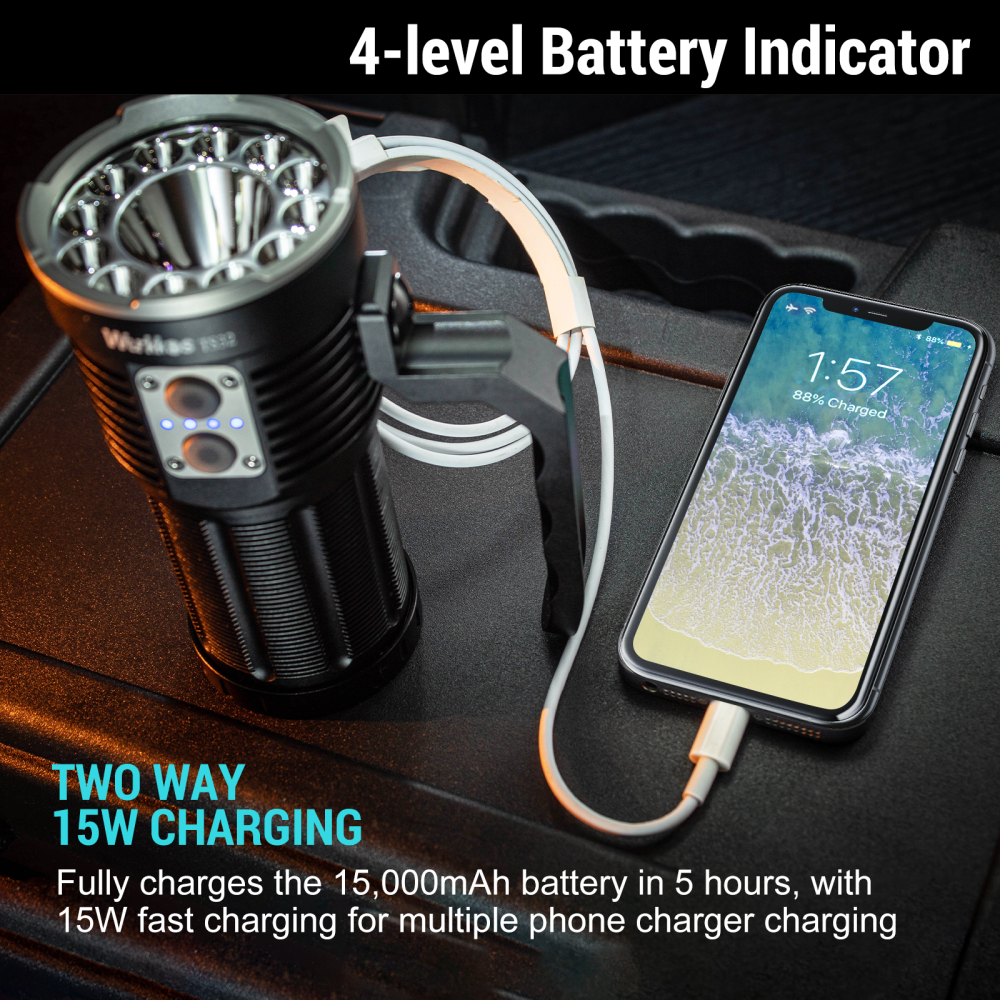 Wurkkos TS32 USB C Rechargeable 21700 Flashlight Powerful 12*Cree XPL2/LH351D + 1* Luminus SFT40 LED 15000lm with Dual switch and power indicator