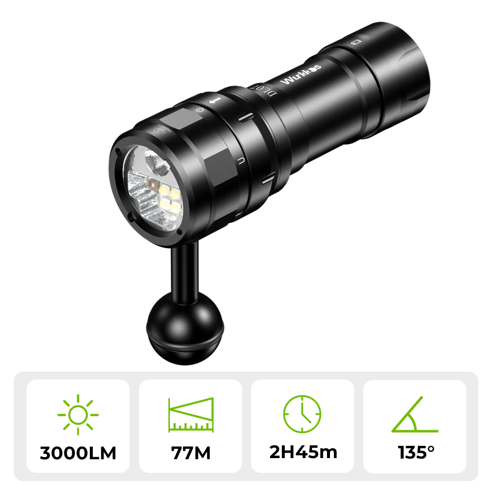 Wurkkos DL07 Amphibious Flashlight, Multicolor LED with White/Red/UV light, Multifunctional Torch for Diving/Filling light/Hiking/Camping, Equipped with 26650 battery ＆ Magnetic Switch