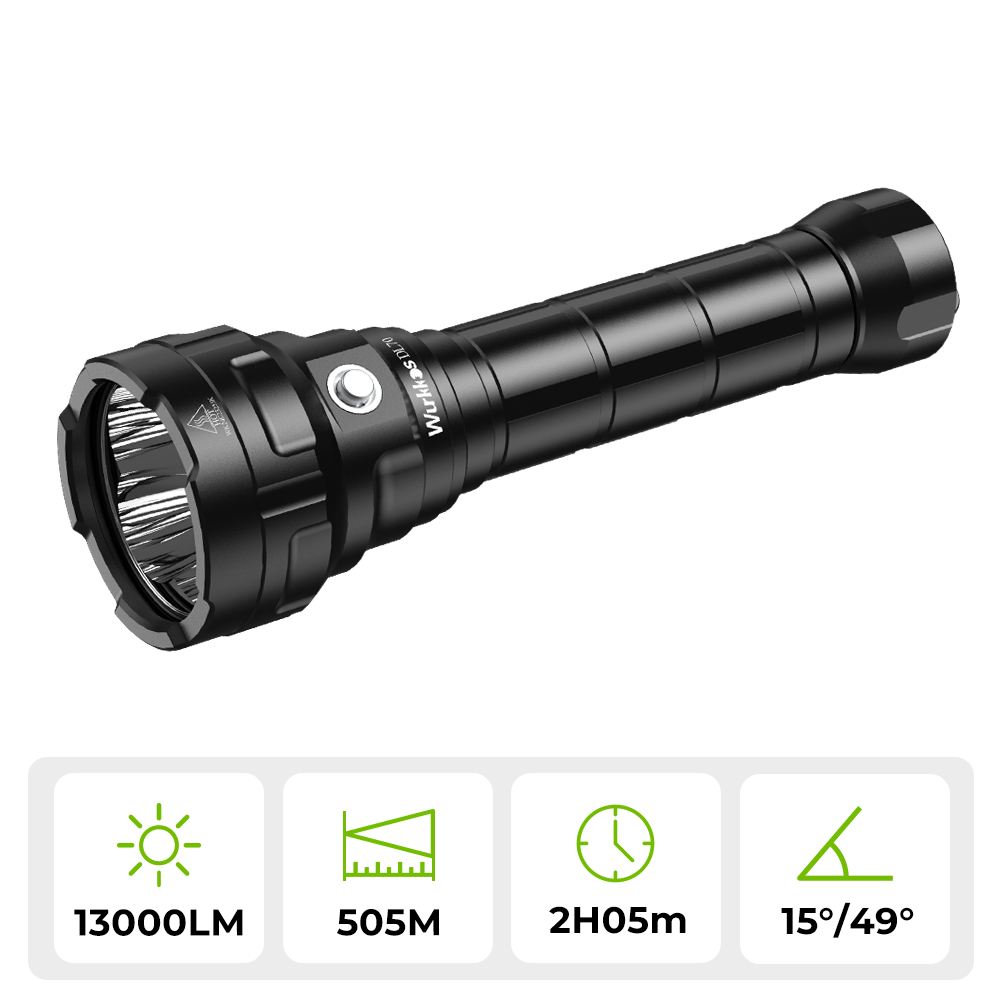 Wurkkos DL70 Super Bright 13000lm Dive Light, Amphibious Flashlight, Underwater 100m, with 2*26650 Flashlights, 4*XHP50B, 4 Modes Operation