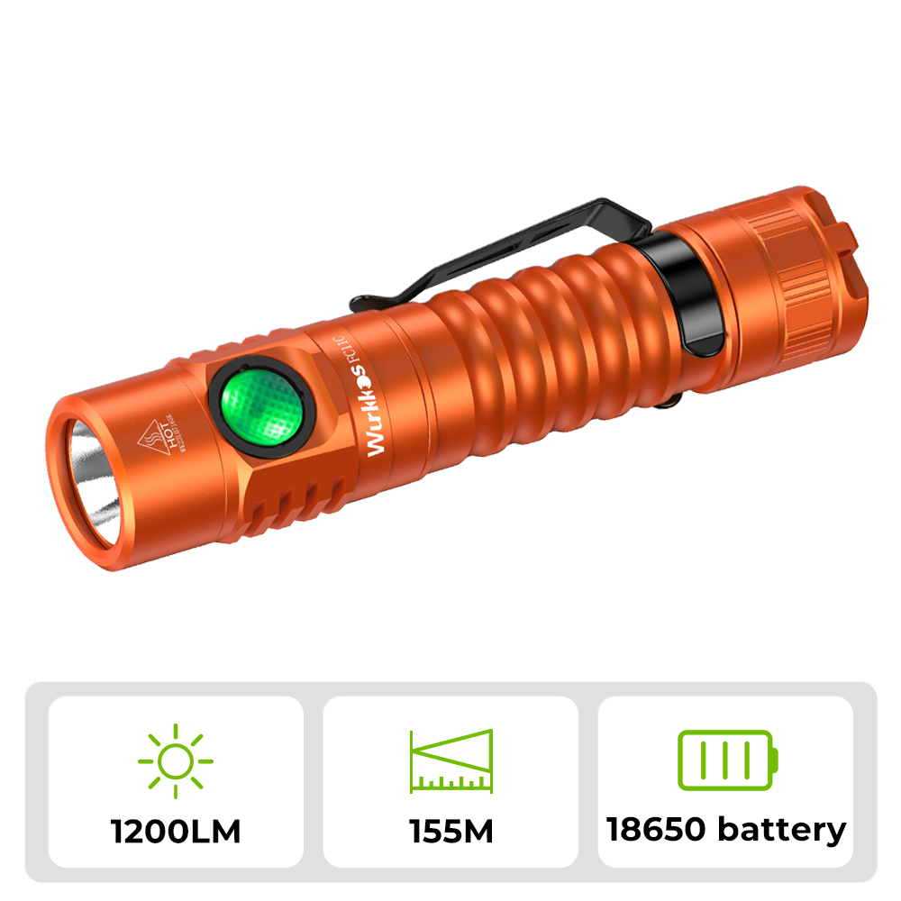 【US warehouse No Tax】Wurkkos FC11C Nichia 519A Buck Circuit Flashlight, Max ouput 1200Lumens 18650 LED with Magnetic Tail USB C Rechargeable Torch