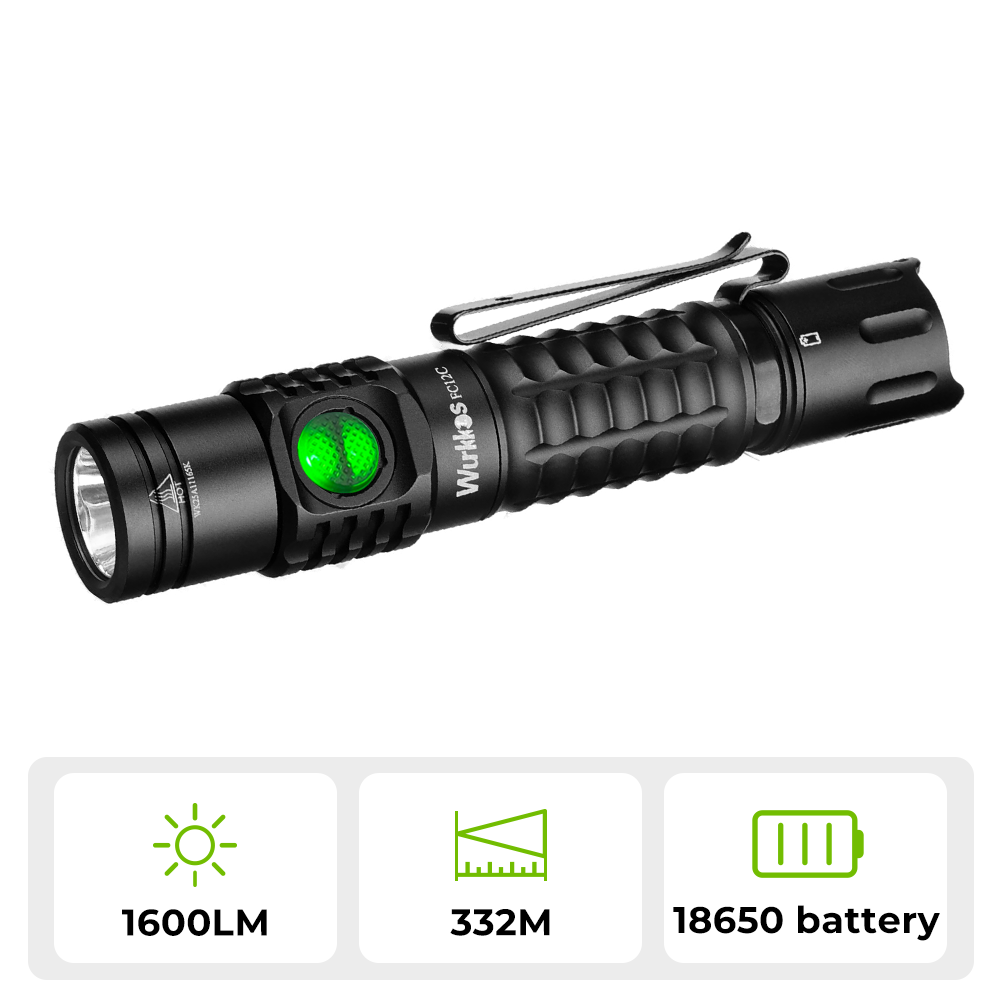 【US warehouse No Tax】 Wurkkos FC12C Buck Circuit Tactical Flashlight, Long-range 1600 LM/332 M, Tactical & Ramping for indoor/outdoor use