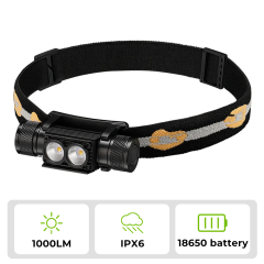 Wurkkos H25L Powerful 1000 Lumens USB C Rechargeable Headlamp, 90CRI LH351D LED 5000k Useful Headlight