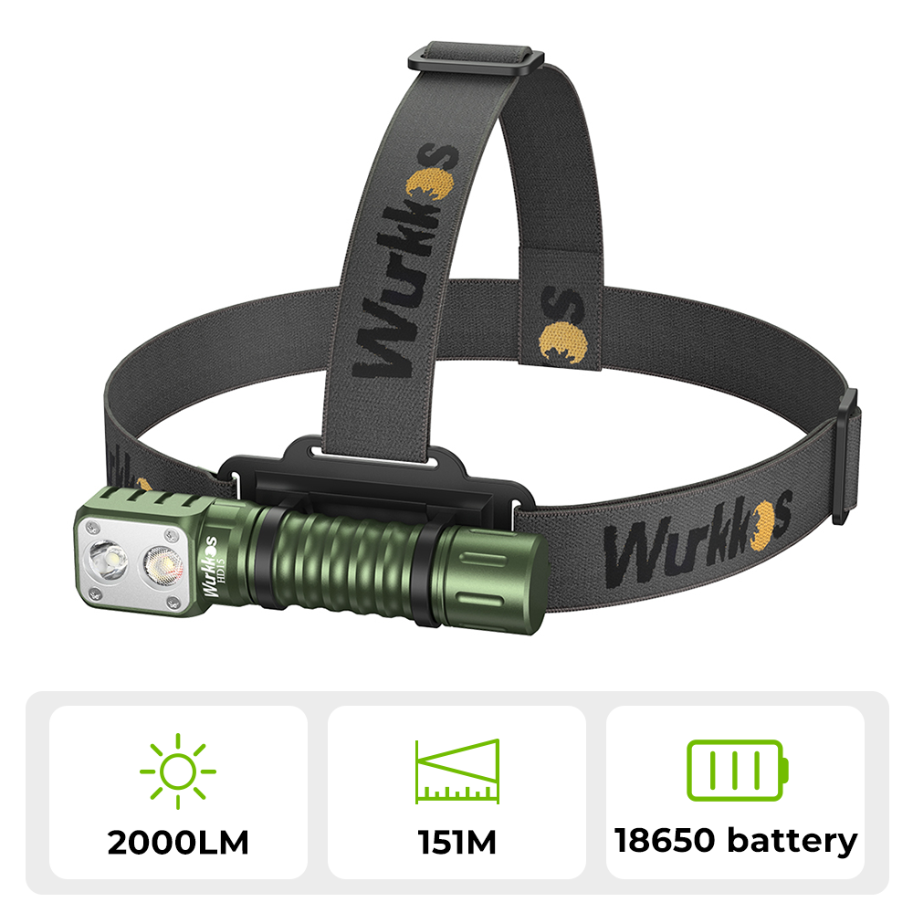Wurkkos HD15 Dual LEDs Angle Flashlight SST20+LH351D USB C Rechargeable 18650 Torch with Power Bank Function