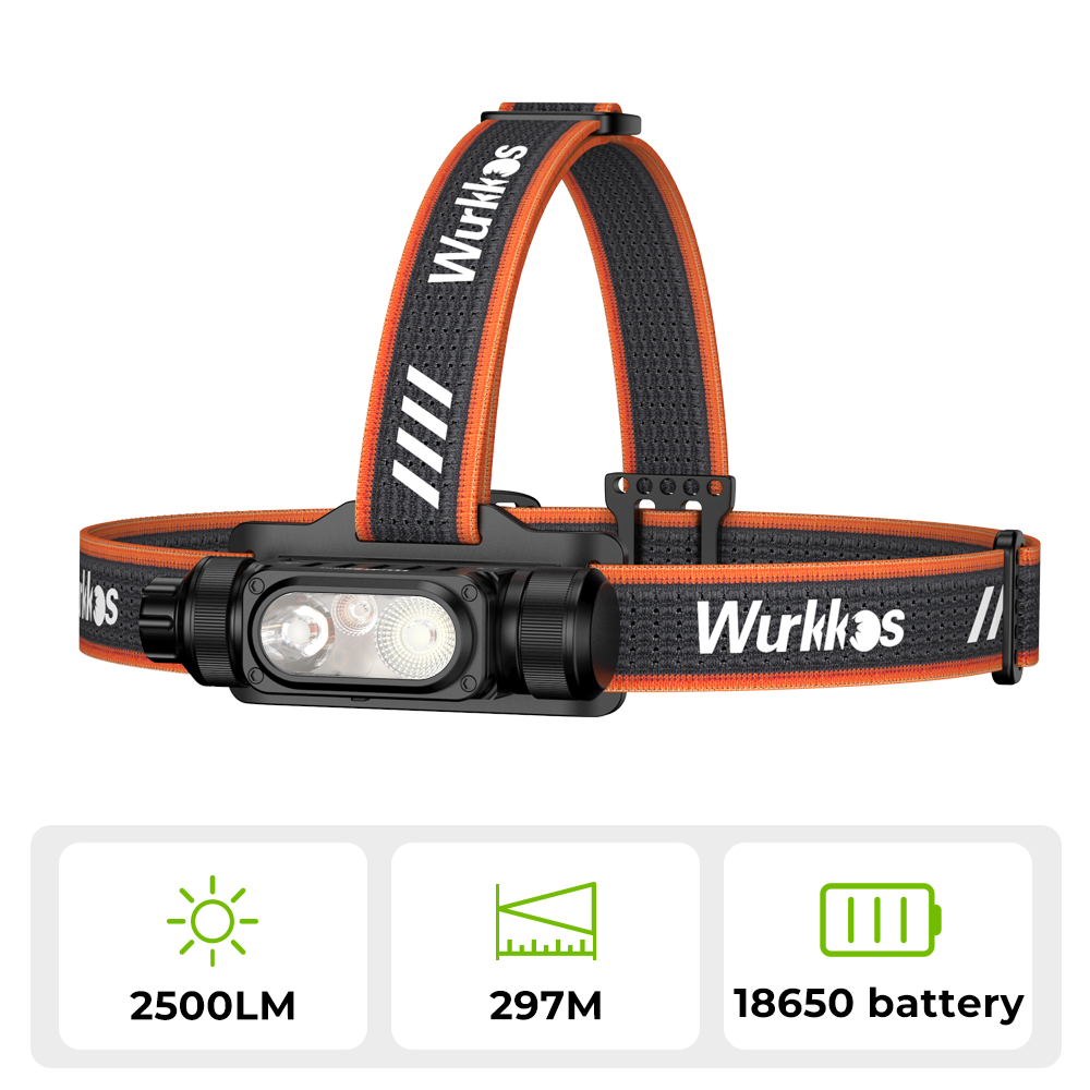【New Release】Wurkkos HD16 High-Performance Headlamp, 2500LM, 297M Beam Distance, Spot, Flood & Red Light, One-Handed Rotary Switch for Easy Operation