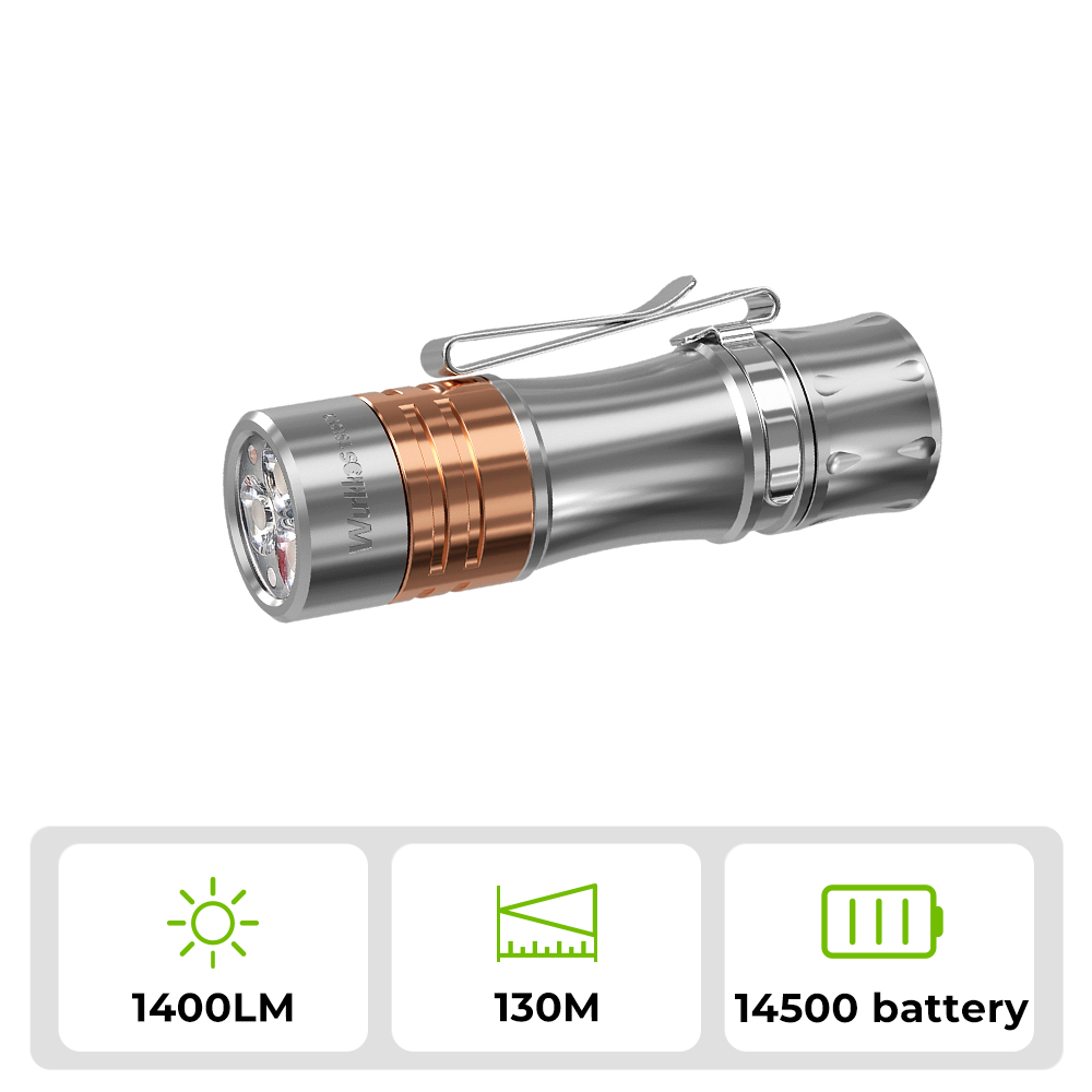 【US warehouse No Tax】Wurkkos Titanium TS10V2 Ti-copper 14500 Mini EDC Flashlight with 3* 90CRI LEDs Anduril 2.0,Max 1400lm/130M