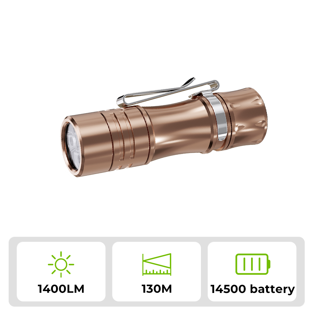 Wurkkos Copper TS10 V2 Powerful Mini EDC Flashlight 1400lm with 3* 90 CRI LEDs, Aux LEDs, Anduril 2.0,14500 Torch