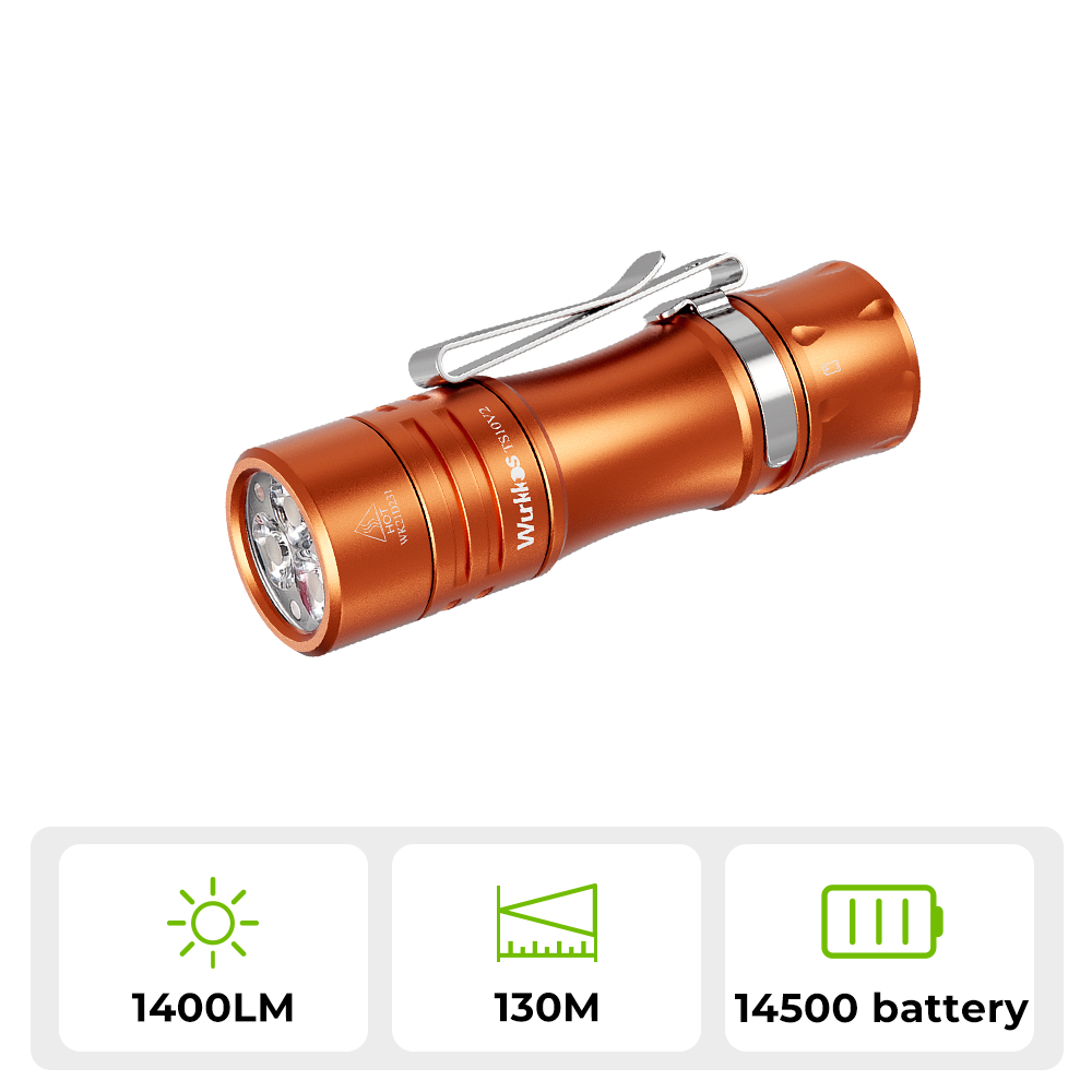 Wurkkos TS10 V2 Powerful Pocket EDC Flashlight, Triple White LEDs & RGB Aux LEDs, Anduril 2.0, Max 1400lm,14500 Battery Included