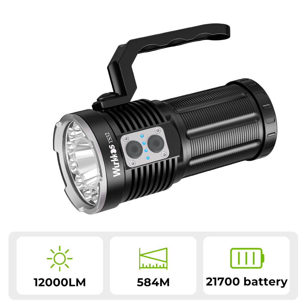 【US warehouse No Tax】Wurkkos TS32 12000 Lumens Super Bright Flashlight with Spotlight & Floodlight, USB-C Rechargeable & Power Bank
