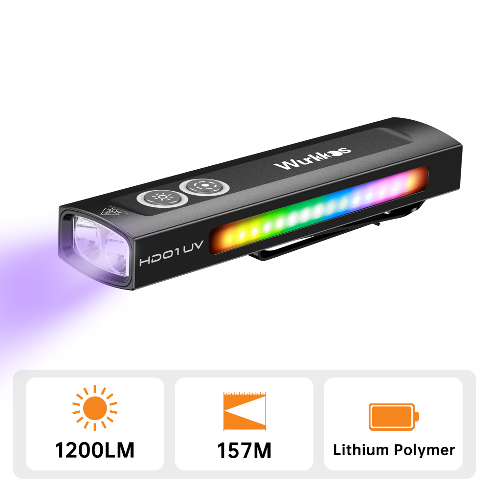 Wurkkos HD01UV Multifunctional EDC Flashlight, with 365nm UV light and White flood led, Side RGB Lights/Dual Switch/Magnetic Tail