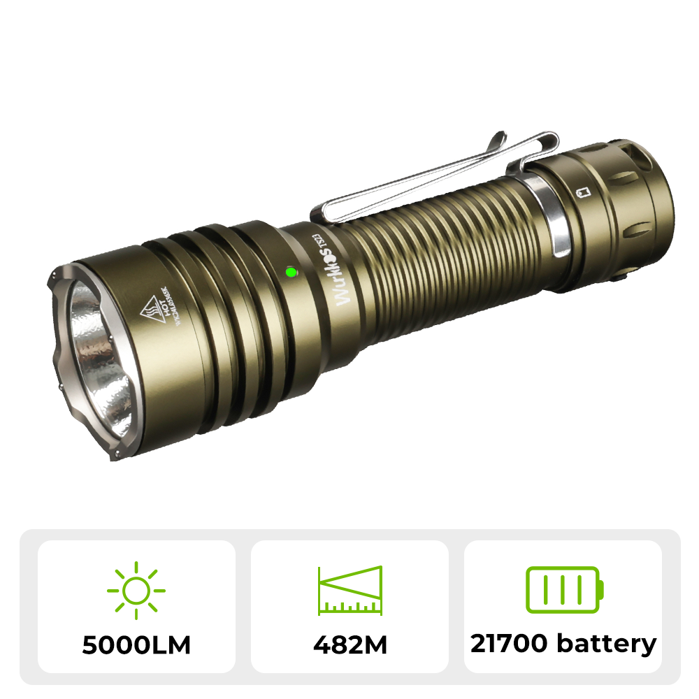 【Olive Green available】Wurkkos TS23 21700 Tactical Flashlight XHP70.3 HI LED 5000Lm Torch IP68 Waterproof Two Group Mode EDC Tail Switch