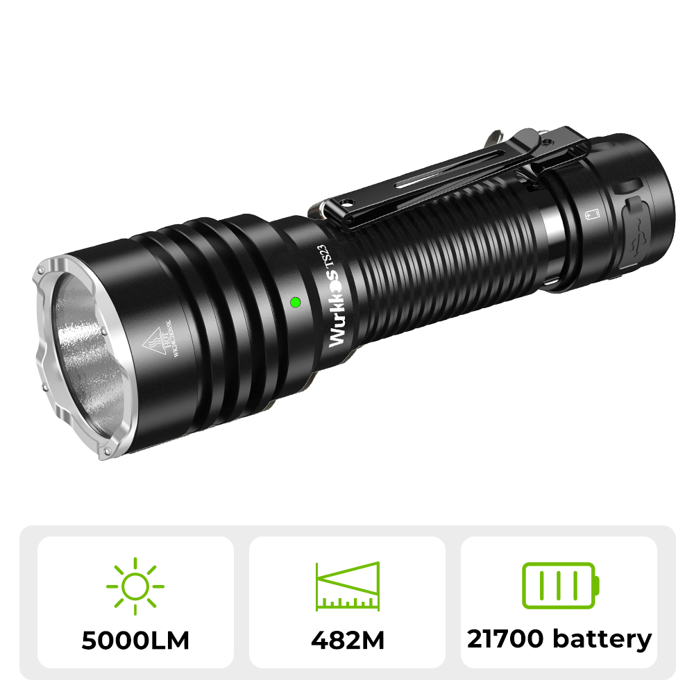 Wurkkos TS23 21700 Tactical Flashlight XHP70.3 HI LED 5000Lm Torch IP68 Waterproof Two Group Mode EDC Tail Switch