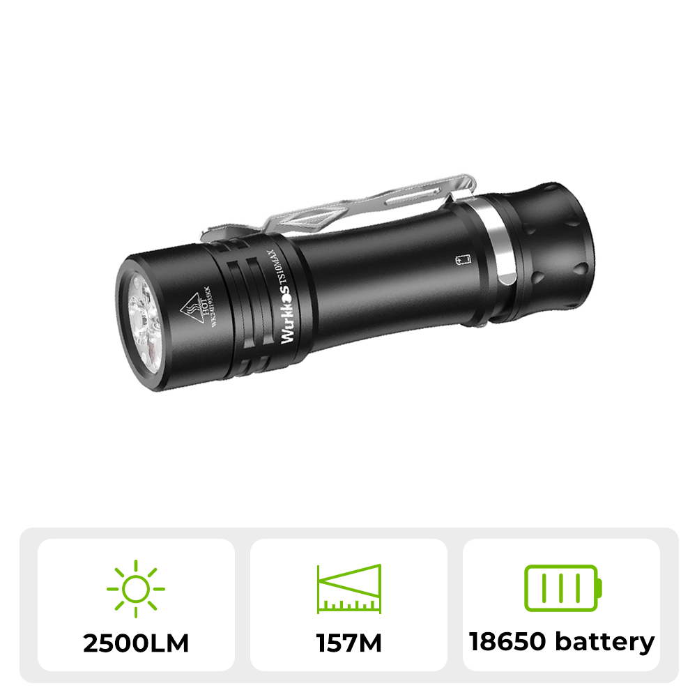 Wurkkos TS10 MAX Portable 18650 Flashlight  2500 lumens,3* Nichia 519A 5000k 95 CRI ＆ RGB Light,  Anduril 2.0 ,157m,E-tail switch