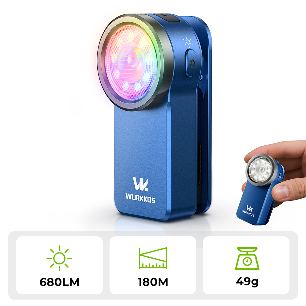 【 New Release】Wurkkos HD03 Clip Light, 680LM USB C Rechargeable Pocket Flashlight, with Spotlight/Flooglight(95 CRI)/RGB Lights/Magnet Inside/Buck Driver/Waterproof