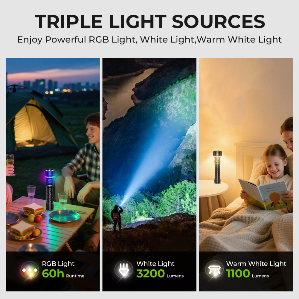 【New Release】Wurkkos TS27 | 3200LM Super Bright Flashlight, 845m Throw, RGB Lighting, 3000–6000K Adjustable Color Temperature, 300-Hour Long Runtime, Reverse Charging Power Bank