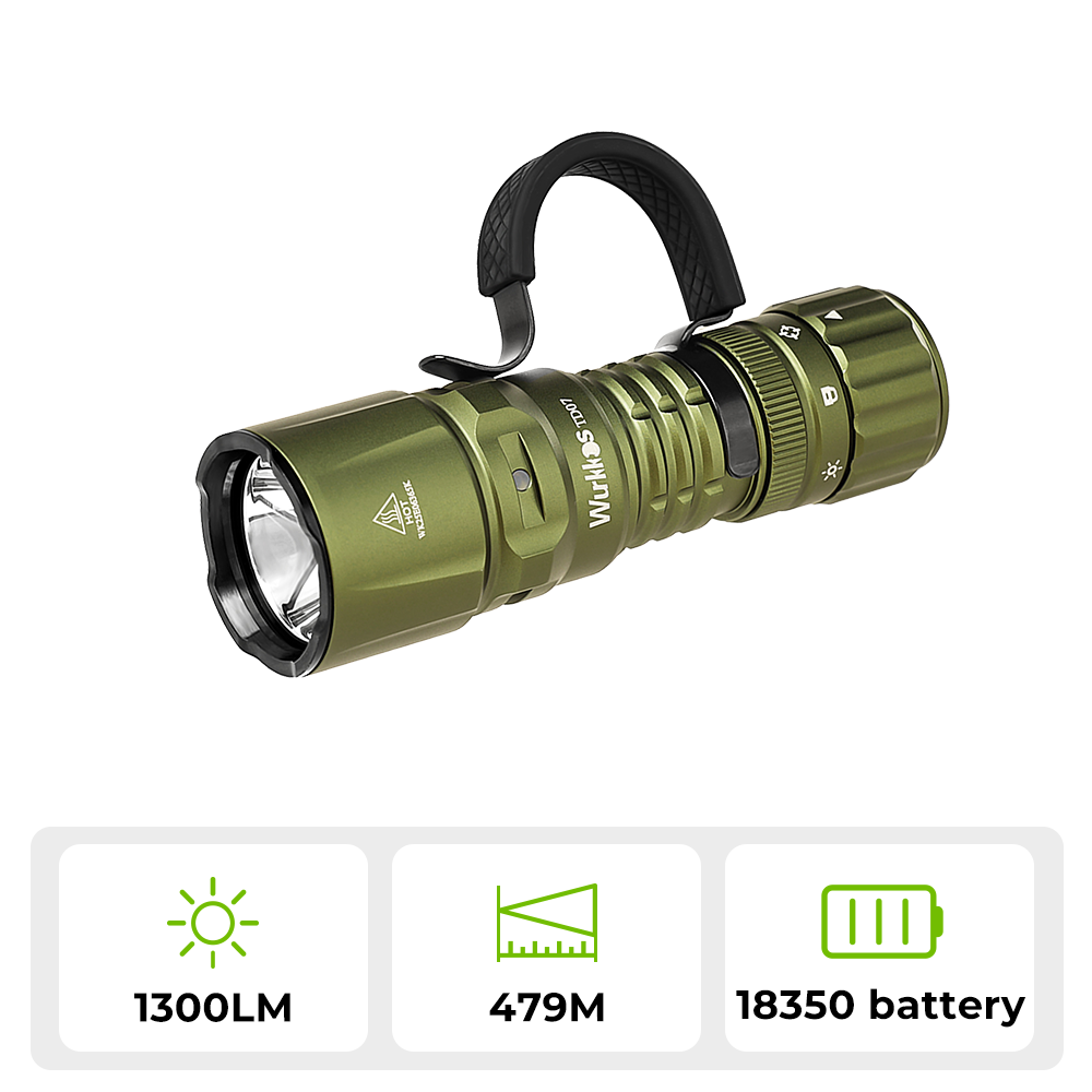 Wurkkos TD07 Tactical Flashlight, USB C Rechargeable 1300 Lumens, 479m Long Range EDC Flashlight