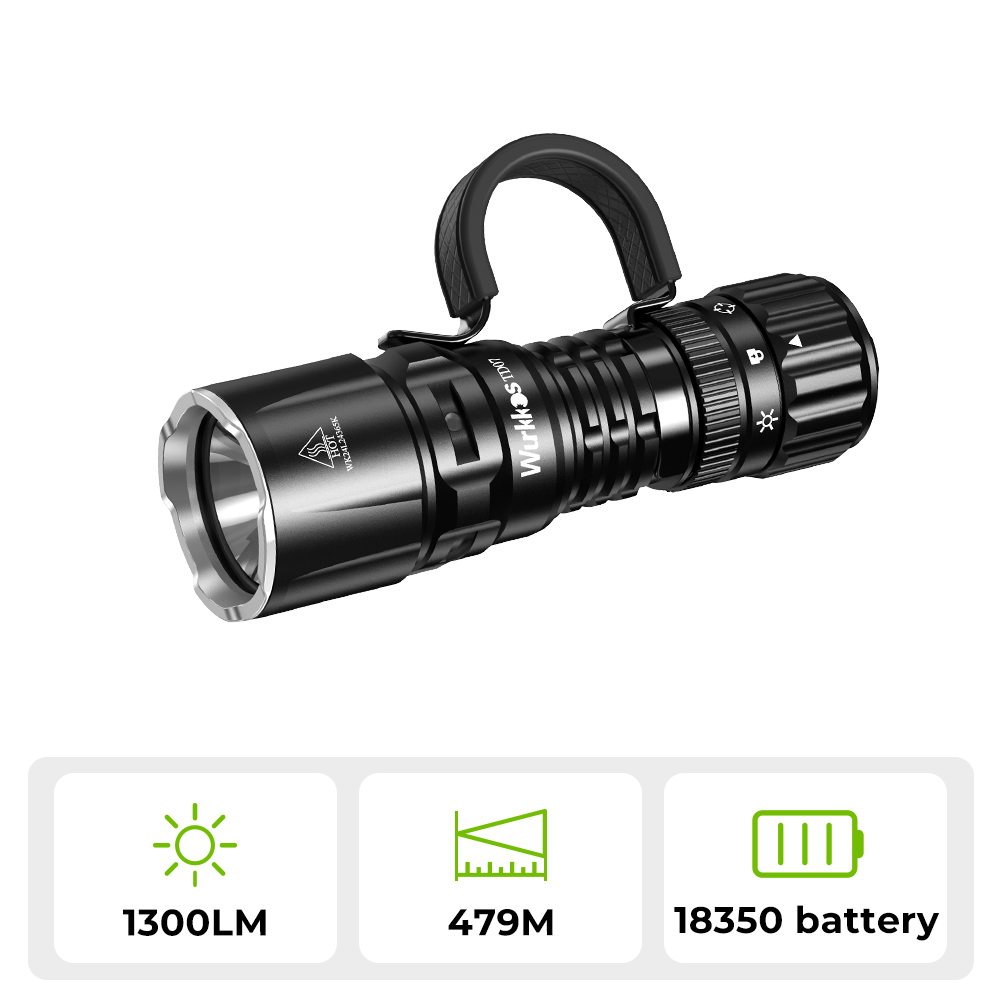 Wurkkos TD07 Tactical Flashlight, USB C Rechargeable 1300 Lumens, 479m Long Range EDC Flashlight