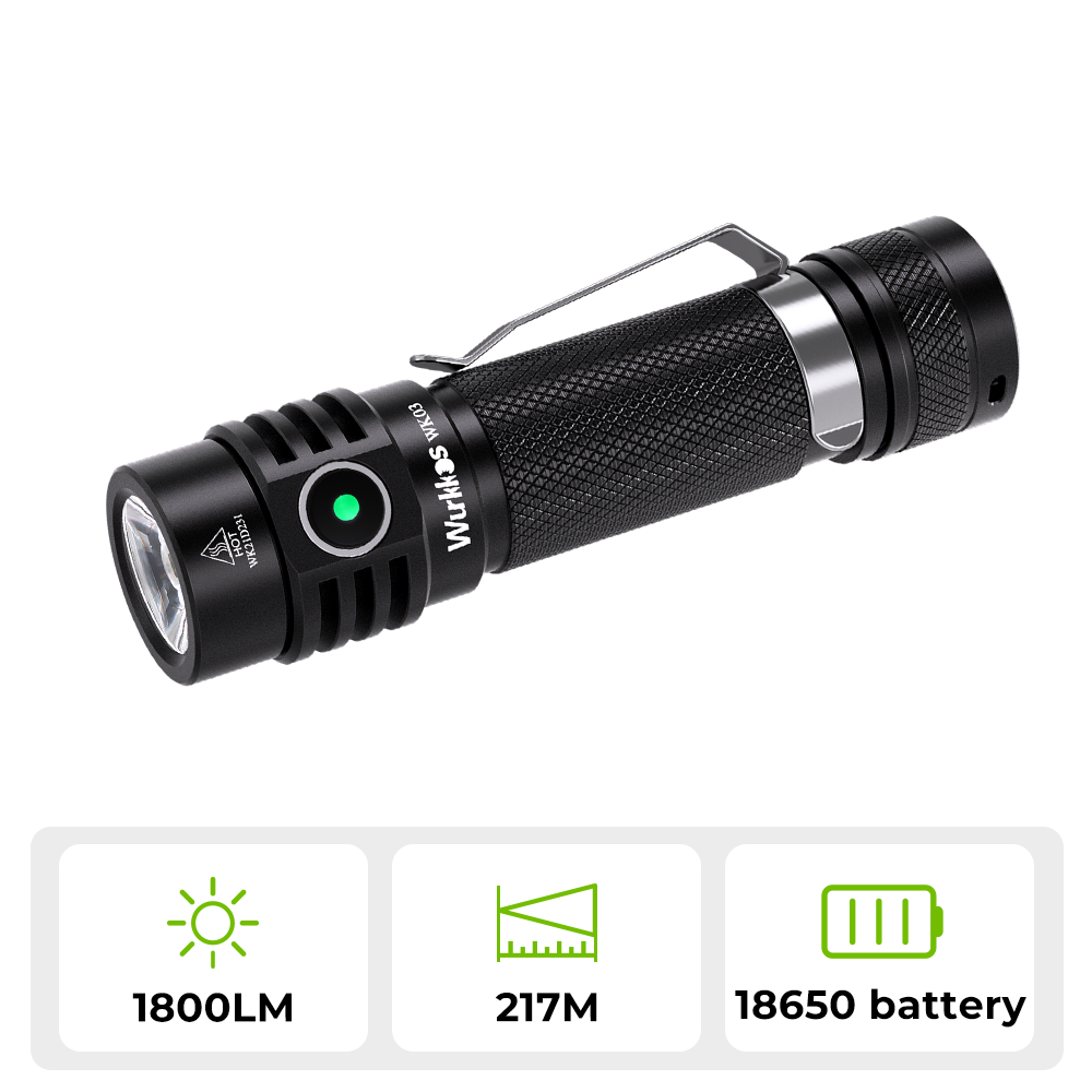 Wurkkos WK03 1800lm SST40 USB C Rechargeable 18650 EDC Flashlight Simple UI with Power Indicator/ATR