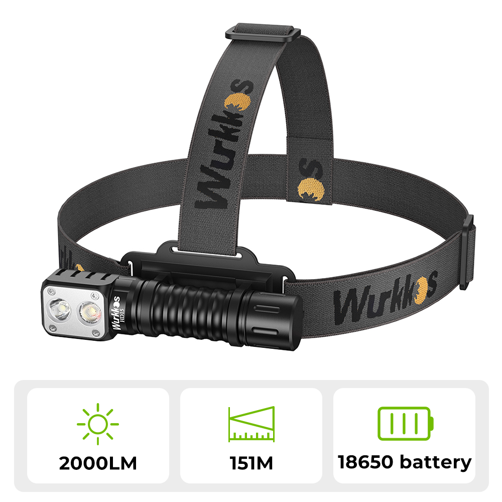 Wurkkos HD15 Dual LEDs Angle Flashlight SST20+LH351D USB C Rechargeable 18650 Torch with Power Bank Function