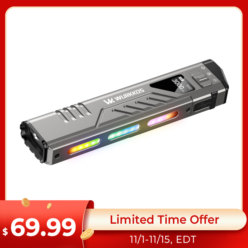 【New Release】Wurkkos TD11 Smart OLED Tactical Flashlight, 3000LM 320M, Dual Tactical Tail, Boost Constant Current
