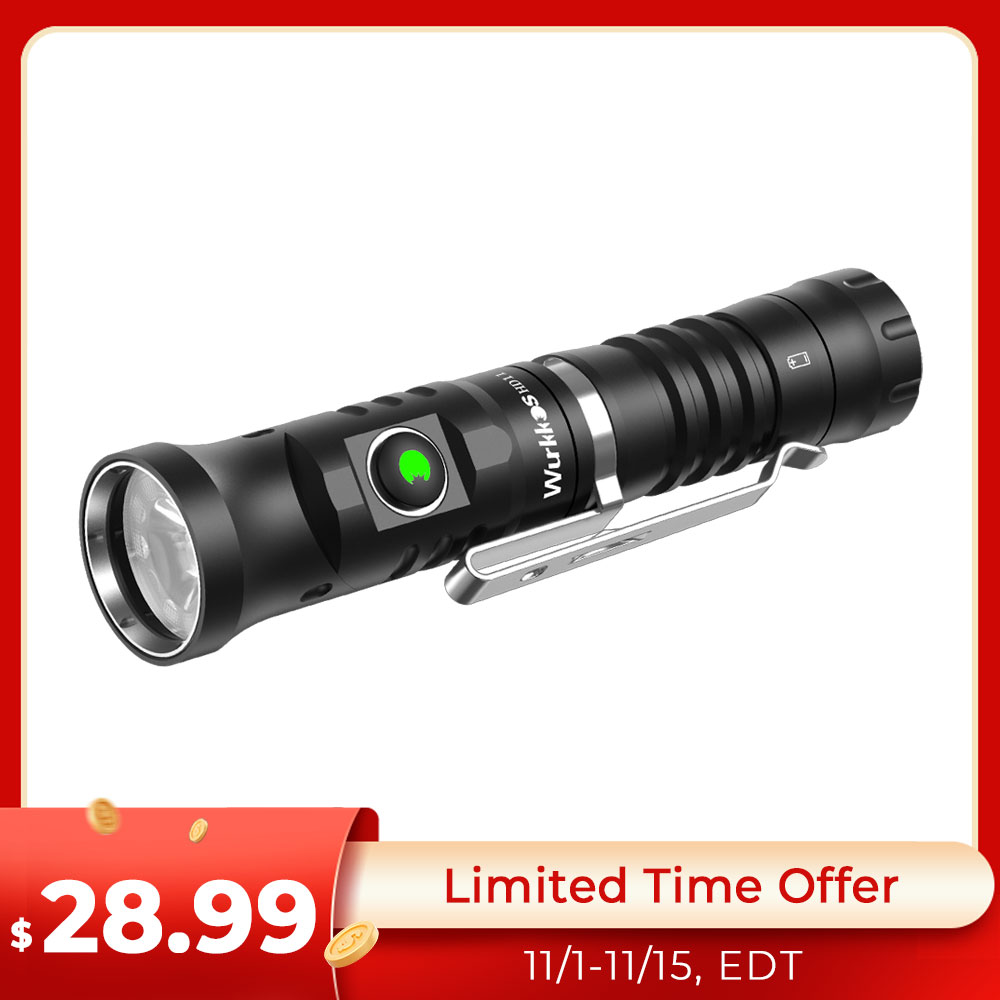 Wurkkos HD11 90° Folding Flashlight, Red＆White Led, Automatic