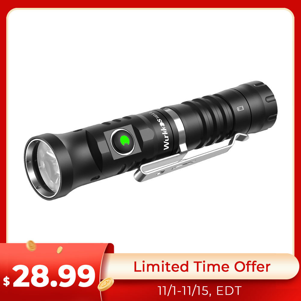 Wurkkos HD11 90° Folding Flashlight, Red＆White Led, Automatic Switching Spot＆Flood Light, Max 1800LM IP68 with Magnetic Tail