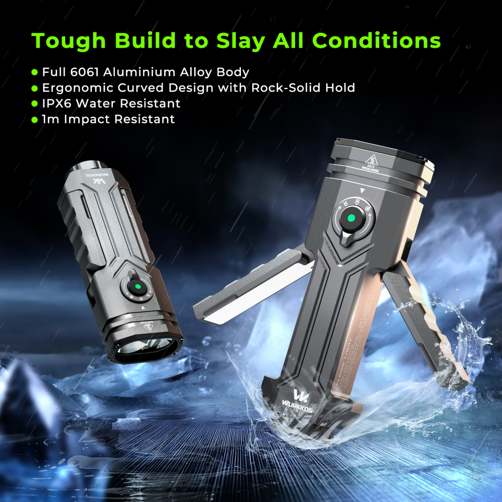 【New Release】Wurkkos HD02 | Magnetic Foldable Flashlight with Quad Beam, 3200 Lumens, Spotlight/UV Light/Green Laser& Wing Light | Powerbank