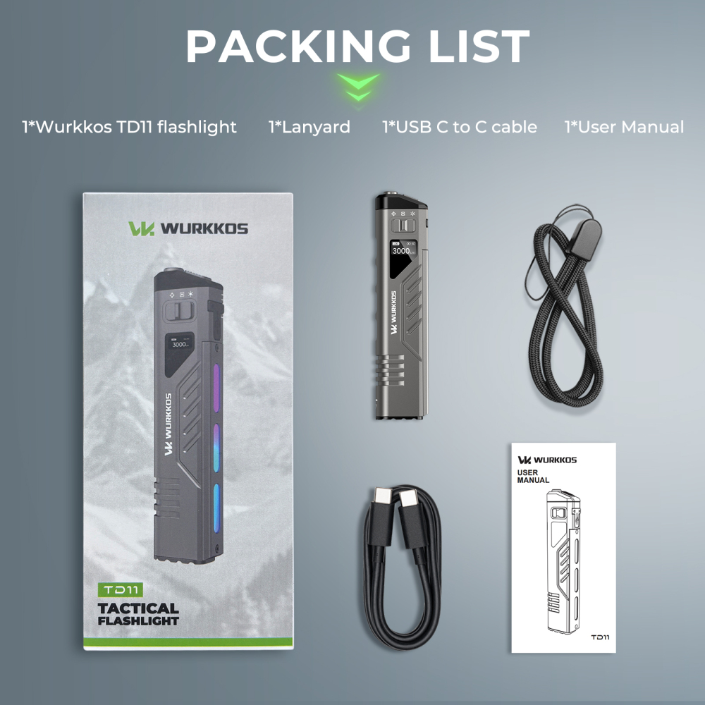 【New Release】Wurkkos TD11 Smart OLED Tactical Flashlight, 3000LM 320M, Dual Tactical Tail Buttons, Boost Constant Current Driver