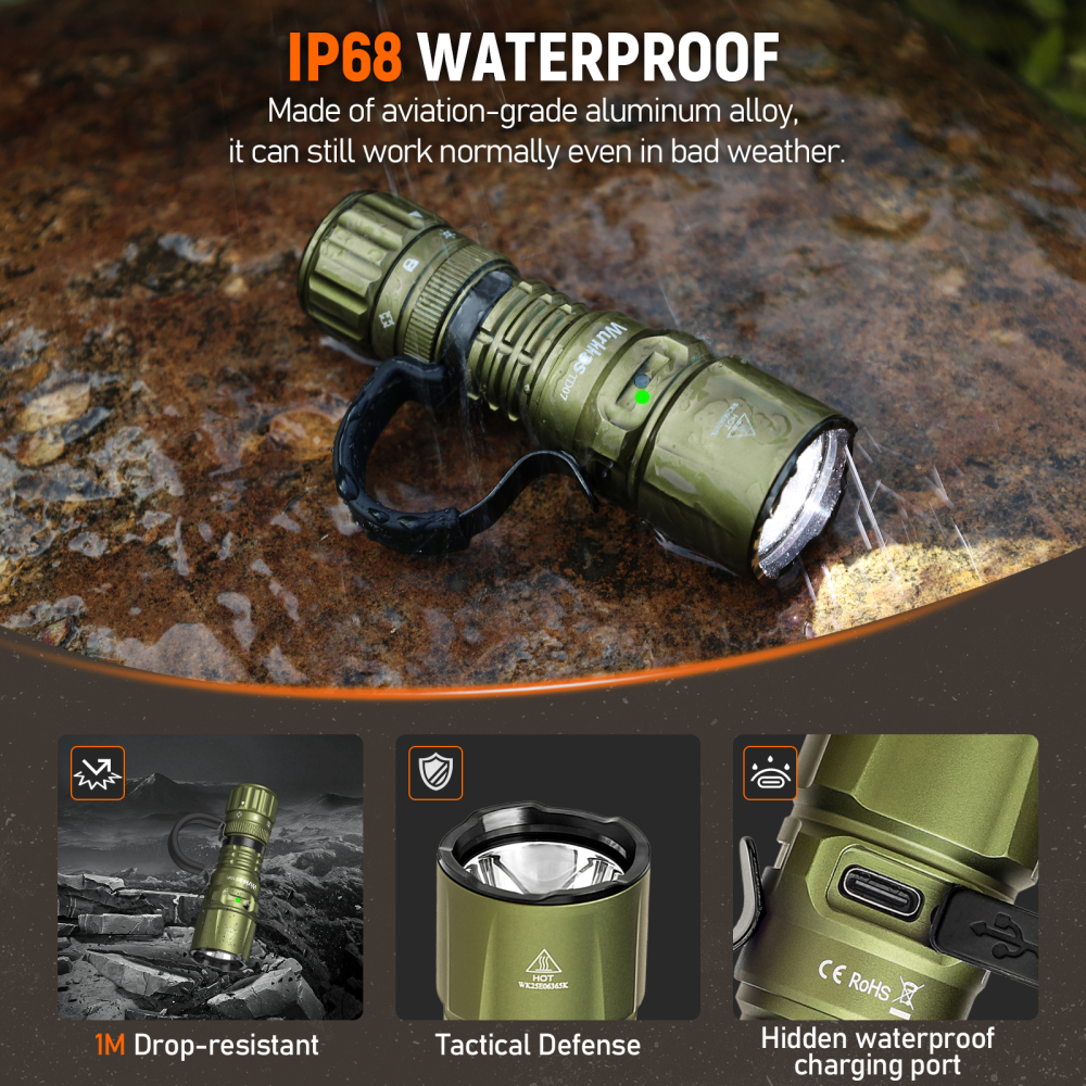 【Brazil Warehouse】Wurkkos TD07 Tactical Flashlight, USB C Rechargeable 1300 Lumens, 479m Long Range EDC Flashlight