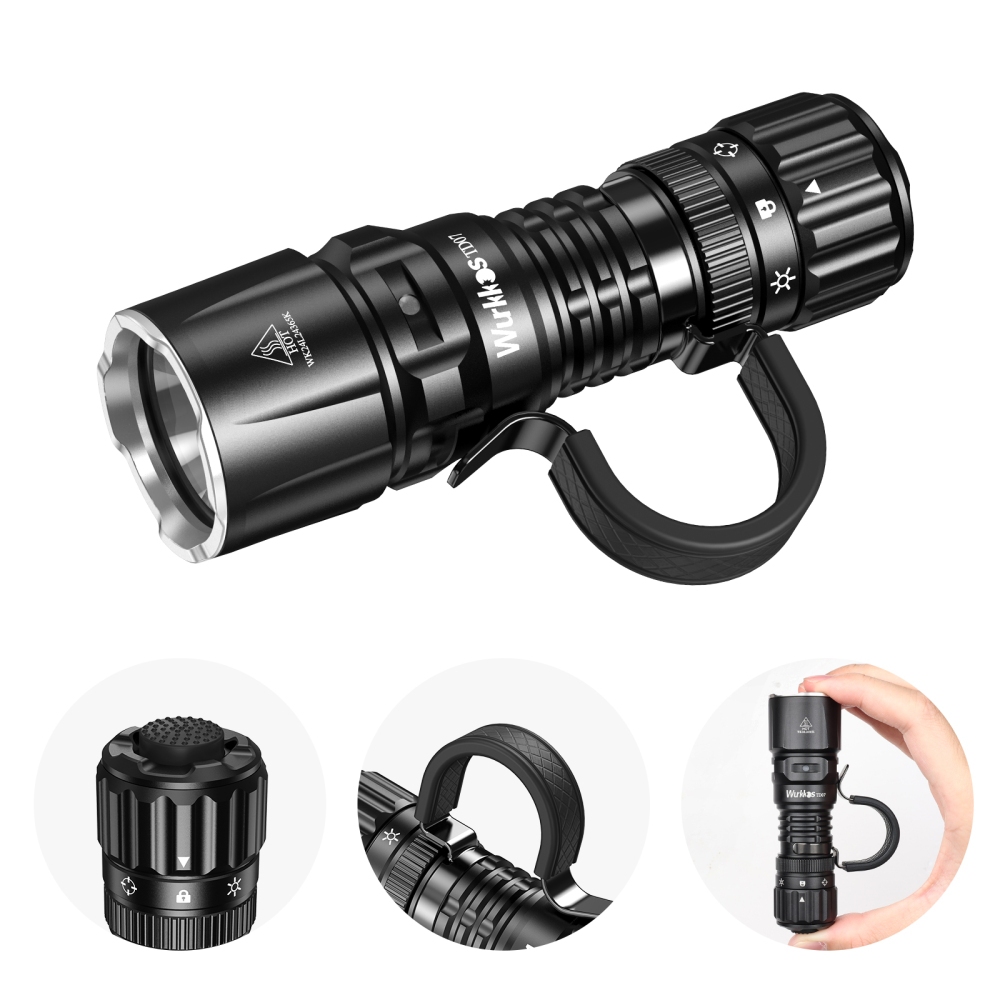 【New Release】Wurkkos TD07 Tactical Flashlight, SFT25R 6000k Mini Powerful LED, Max output 1300 lm, Long range 479m, 2 Mods Tactical and Outdoor