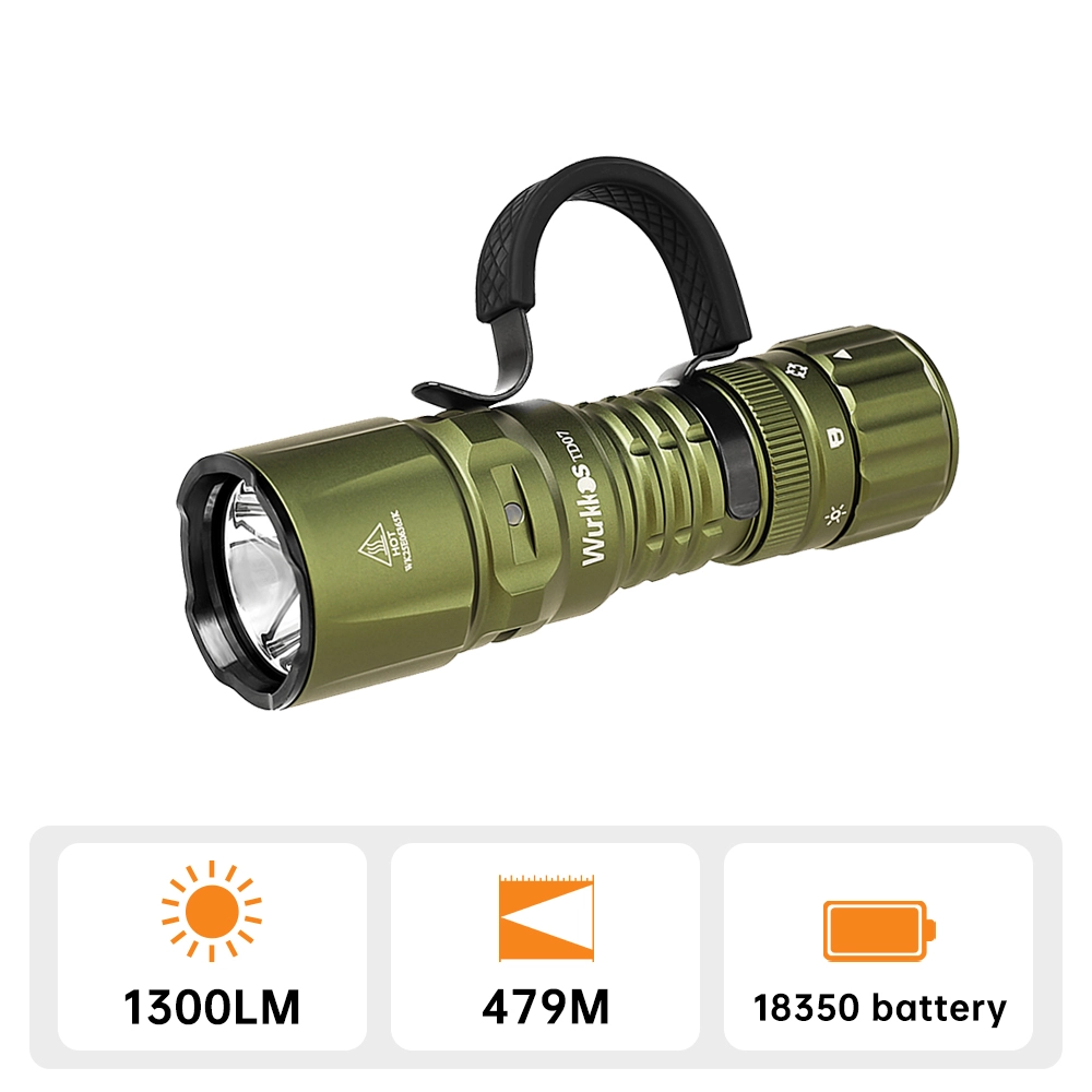 1300 lumens usb rechargeable flashlight 【Brazil Warehouse】Wurkkos TD07 Tactical Flashlight, USB C Rechargeable 1300 Lumens, 479m Long Range EDC Flashlight,with 18350 battery / Olive / B
