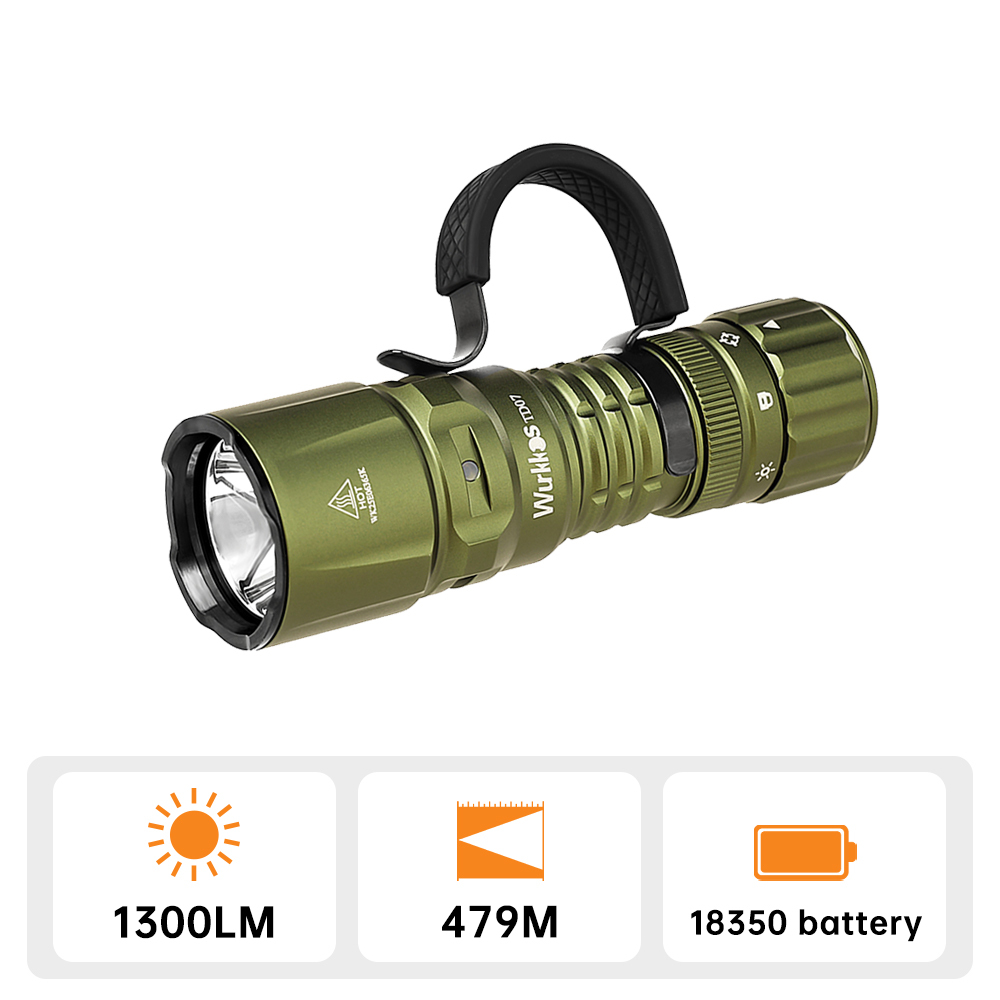 【New Release】Wurkkos TD07 Tactical Flashlight, USB C Rechargeable 1300 Lumens, 479m Long Range EDC Flashlight