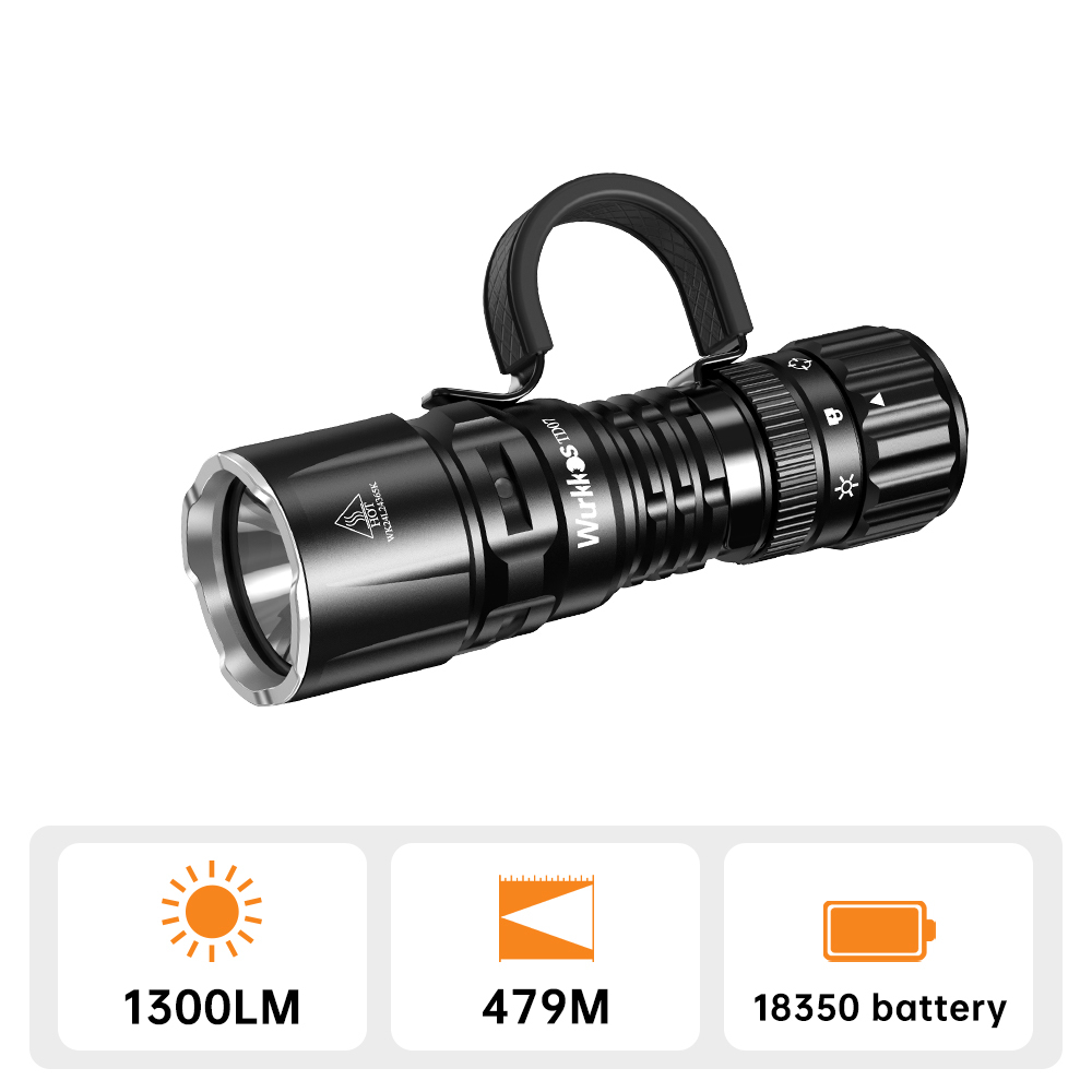 【New Release】Wurkkos TD07 Tactical Flashlight, SFT25R 6000k Mini Powerful LED, Maximum output 1300 lm, Long range 479m, 2 Mods Tactical and Outdoor